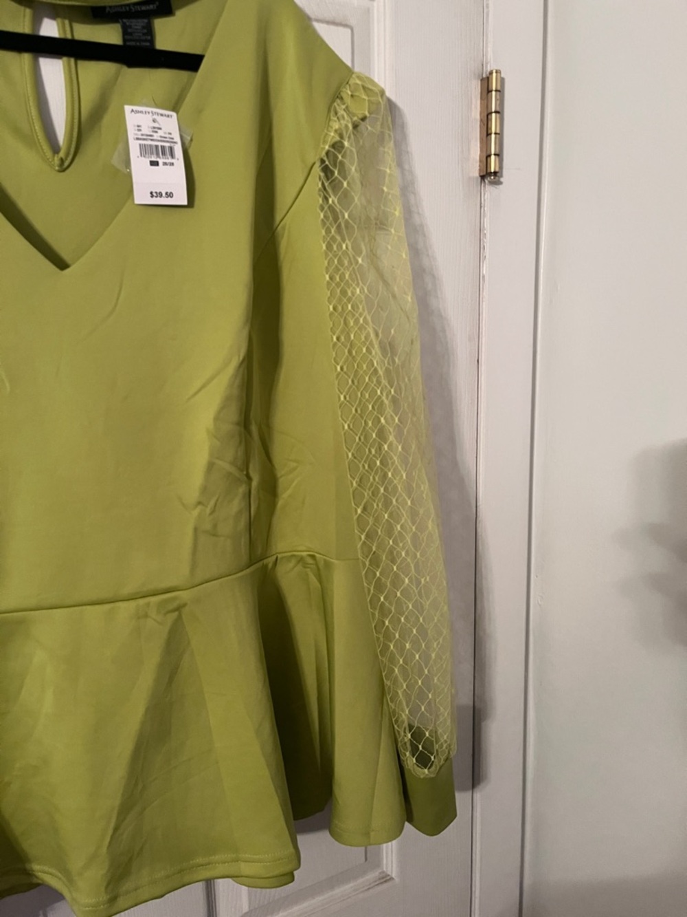 Ashley Stewart Lime Green Peplum Blouse with Mesh Sleeves - Picture 8 of 14